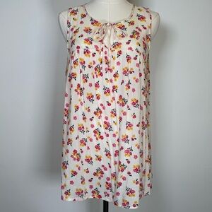 Gap Sleeveless Pink Yellow Floral Blouse V-Neck With Tie Women’s Size Large